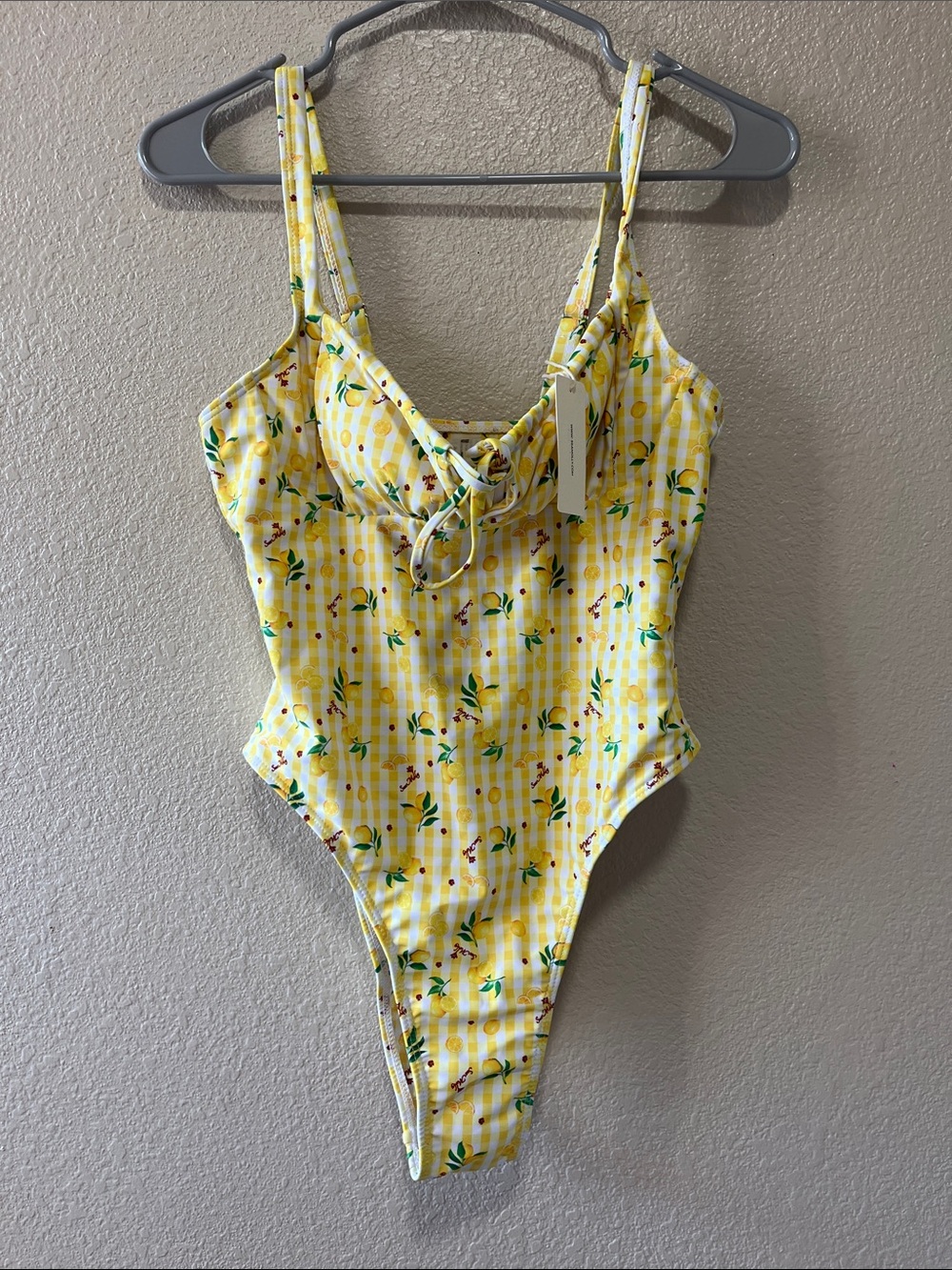 Yellow Lemon Gingham Kids One-Piece Swimsuit